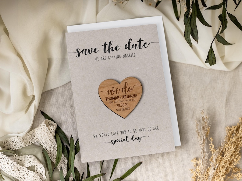 Save the Date Magnets Cards | Wedding Invitations, Rustic Magnet Invites, Custom Wood Fall Winter Invitation, Wooden Save the Dates - Kraft image 3