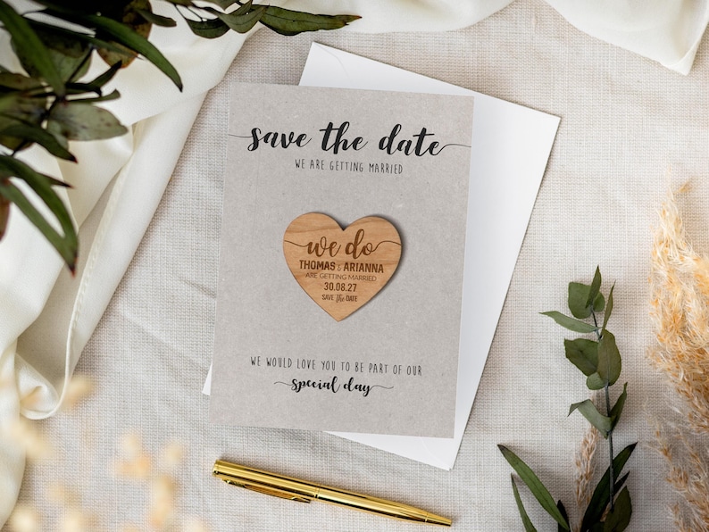 Save the Date Magnets Cards | Wedding Invitations, Rustic Magnet Invites, Custom Wood Fall Winter Invitation, Wooden Save the Dates - Kraft image 4