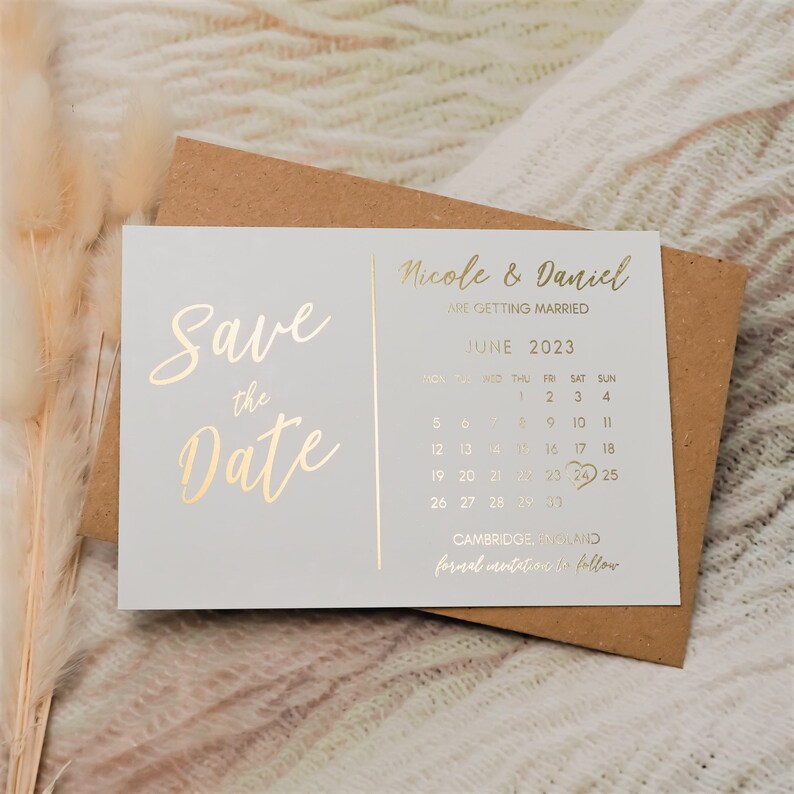 Foil Save the Date Calendar Cards Modern Wedding Invites Etsy