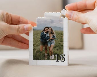 Personalised Sweet Sixteen Birthday Gift, Photo Building Block Keepsake for Teen, 16th Birthday Memory Gift