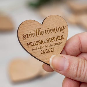 Wedding Save The Evening Magnet, Personalised Save the Dates, Rustic Wedding Invites, Wooden Save The Date, Wood Heart Custom.