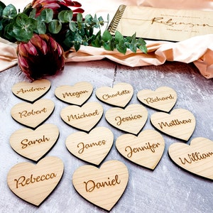 Wedding Place Names, Wood Place Cards, Wooden Place Setting, Wedding Favour, Wedding Table Decor, Laser Cut Heart with Guest Names Engraved image 8