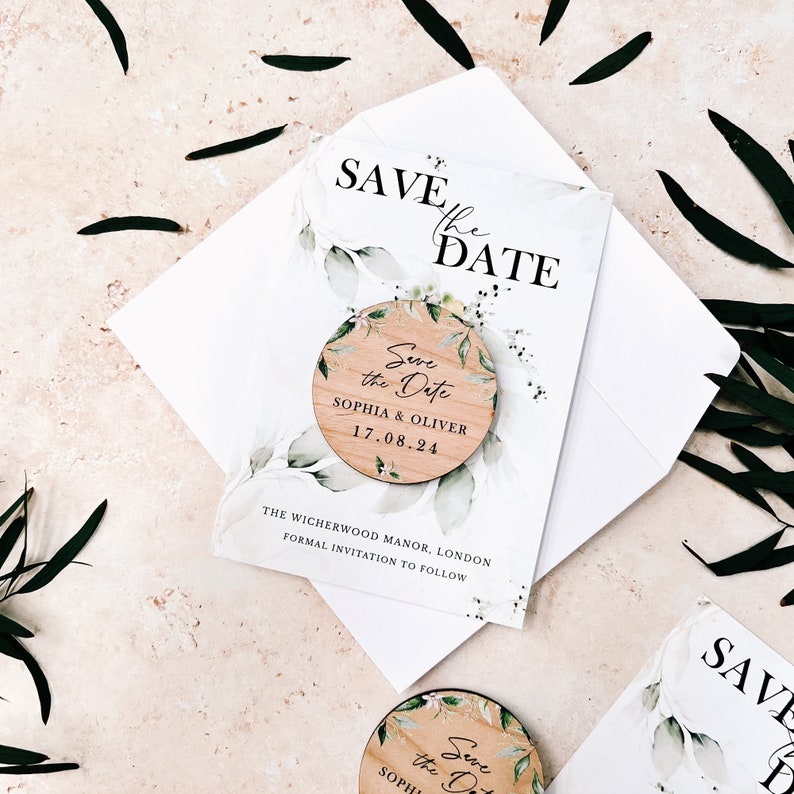 Save the Date Magnet with Cards Greenery Save the Date Wedding Magnets Wood Save the Date or Evening Invitation Custom Rustic Invites image 7