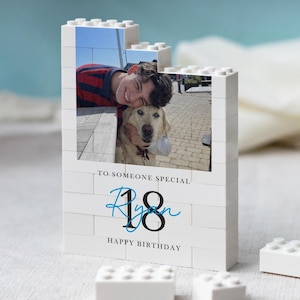 Personalised 18th Birthday Gifts for Him, Photo Building Block Keepsake for Son or Boy, Milestone Birthday Memory Gift