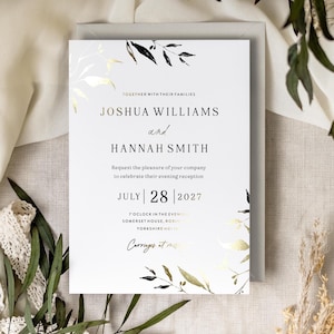 Faire-part de mariage personnalisé, faire-part de mariage de luxe, faire-part en feuille d'or blanc, faire-part de mariage minimaliste, réservez « Mayfair »