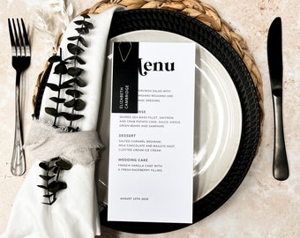 Menu de mariage avec marque-places en option | Menu du dîner de mariage avec cartes de visite Étiquettes avec noms d'invités au mariage | Design minimaliste « Arizona »