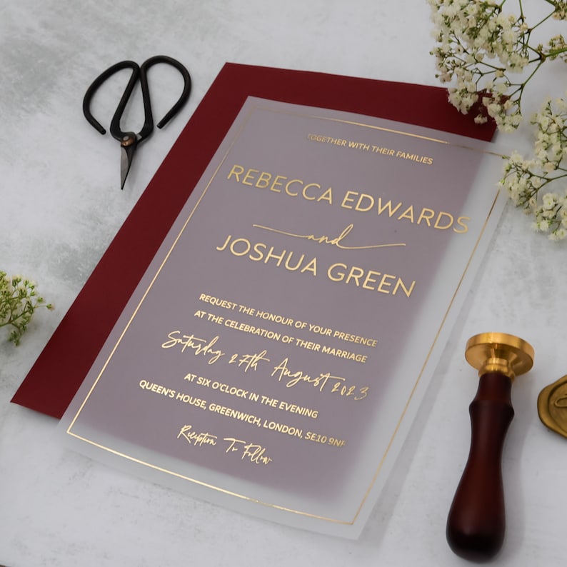 Gold Wedding Invitation Vellum Foil Vellum Invites Gold Etsy UK