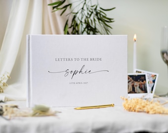 Letters To The Bride Book, Personalised Bridal Shower Guest Book, Linen Wedding Guest Book, Hen Party Gifts, Bride To Be Gift For Her