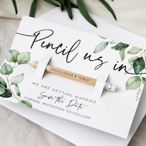 Pencil Uns In Save The Date Karten | Hochzeitseinladungen - Personalisierte rustikale botanische Magnete - Minimalistische Hochzeitseinladungen - Sparen Sie das Datum