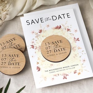 Save the Date Magnet with Cards | Personalised Wedding Magnets | Floral Wood Save the Date or Evening | Boho Cheap Save the Dates Invites