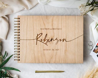 Wooden Wedding Guest Book Alternative, Rustic Photo Album, Custom Wood Guestbook, Anniversary Gift for Couple, Personalized Memory Scrapbook
