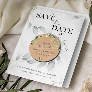 Save the Date Magnet with Cards | Greenery Save the Date Wedding Magnets | Wood Save the Date or Evening Invitation | Custom Rustic Invites