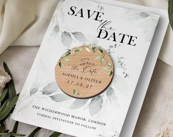 Save the Date Magnet with Cards | Greenery Save the Date Wedding Magnets | Wood Save the Date or Evening Invitation | Custom Rustic Invites
