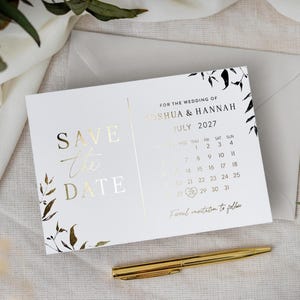 Save the Date Calendar Cards, Foiled Save the Date Invitations, Save the Date Card, Gold Foil Floral Save the Date Invites "Mayfair"