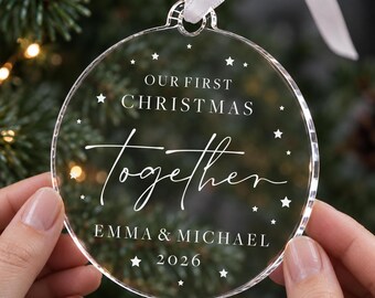 Personalised Our First Christmas Together Ornament, Couples Ornament In Clear Acrylic, Christmas Gift For Couples