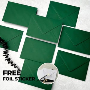 Envelopes Verde Floresta C6 ou C5, Envelopes de Convites de Casamento Verde Escuro de Luxo, Envelopes Save the Dates ou RSVP A6 A5, Adesivos de Folha Grátis