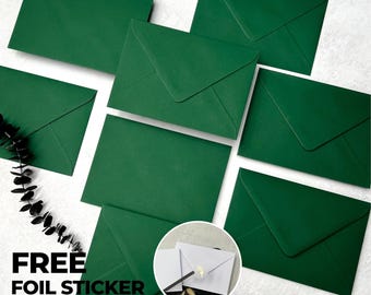 Forest Green Envelopes C6  or C5, Luxury Dark Green Wedding Invitations Envelope, Save the Dates or RSVP A6 A5 Envelopes, Free Foil Stickers