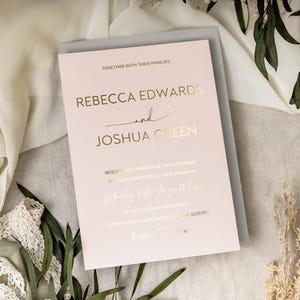Faire-part de mariage en aluminium - carte rose fard à joues - cartes d'invitations de mariage, invitation de mariage rustique, script minimaliste de luxe invite « Dubaï »