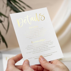 Wedding Detail Information Cards Invites | Gold Foil Wedding Insert Card | Reception Invitation Insert Card | RSVP Foil Invite Suite "Bali"