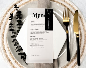 Menu de mariage avec marque-places en option | Menu du dîner de mariage en vélin avec porte-nom | Menu d'anniversaire design minimaliste « Arizona »