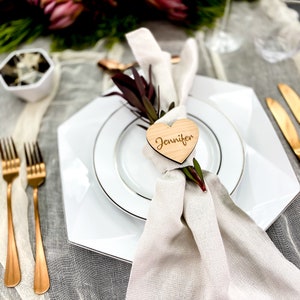 Personalised Wedding Place Names, Wooden Heart Place Setting, Wood Place Name, Wedding Favours, Wedding Table Decor, Rustic Wedding Seating image 2