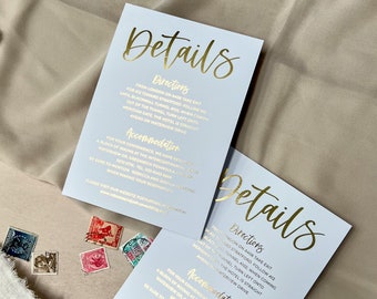 Foil Wedding Details Cards Invites | Gold Foil Wedding Insert Card | Reception Invitation Insert Card | RSVP Foil Invite Suite"Bali"