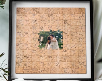 Libro degli ospiti alternativo per matrimoni, libro degli ospiti a puzzle, libro degli ospiti personalizzato con cartello di matrimonio, decorazioni rustiche per matrimoni, puzzle fotografico personalizzato