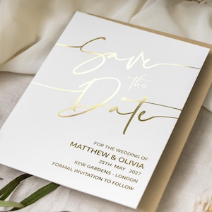 Tarjeta de invitación con lámina metálica, minimalista, blanca, personalizada, invitación de boda sencilla, invitaciones, sobres "Milano"