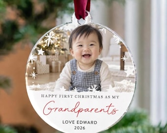 Personalised Grandparents First Christmas Photo Bauble 2026, Gift From Baby For Grandma And Grandad, Family Christmas Tree Ornament