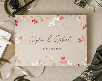 Floral Wedding Guest Book, Wildflower Wedding Photo Album, Custom Bridal Guestbook, Reception Sign In Keepsake, Engagement Couples Gift Idea