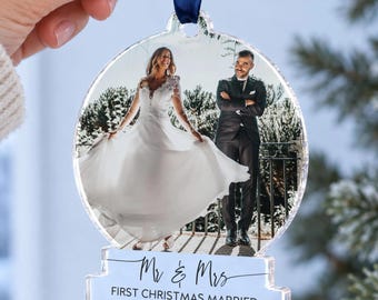 Custom First Christmas Married Photo Ornament, Personalised Bauble For Newlyweds, Mr And Mrs Wedding Gift, Couple Christmas Keepsake 2026