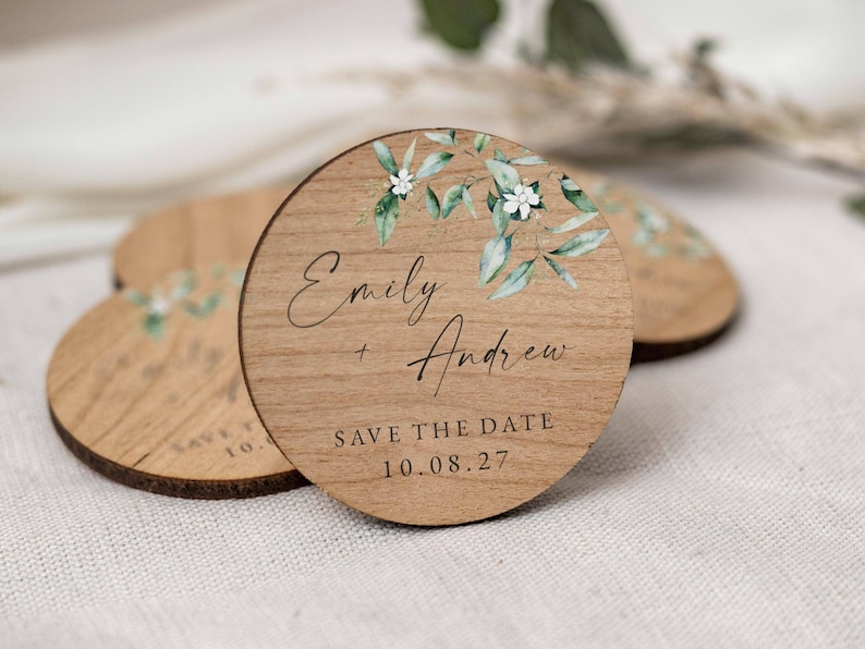 Save the Date Magnet with Cards | Sage Green Save the Date Wedding Magnets | Personalised Wood Save the Date or Evening | Botanical Invites image 7