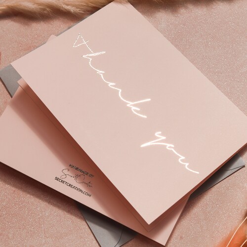 Wedding Thank You Cards Blush Pink Gold Foil Wedding Note Etsy UK