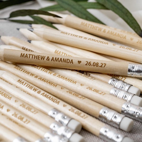 Pencil Us In Wedding Invitations | Rustic Save The Date Cards, Personalised Custom Engraved Pencils Favour, Wedding Gift, Boho Wedding