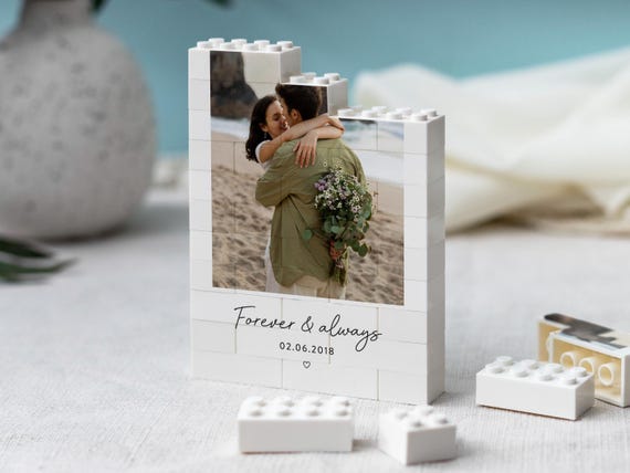 Personalised Anniversary Photo Gift, Romantic Keepsake, Custom Building Block Keepsake, Birthday Gift For Couple, Wedding Anniversary