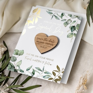 Save the Date Magnet Cards | Foil Wedding Invitations, Rustic Magnet Heart, Personalised Greenery Invites, Custom Floral Save the Dates image 6