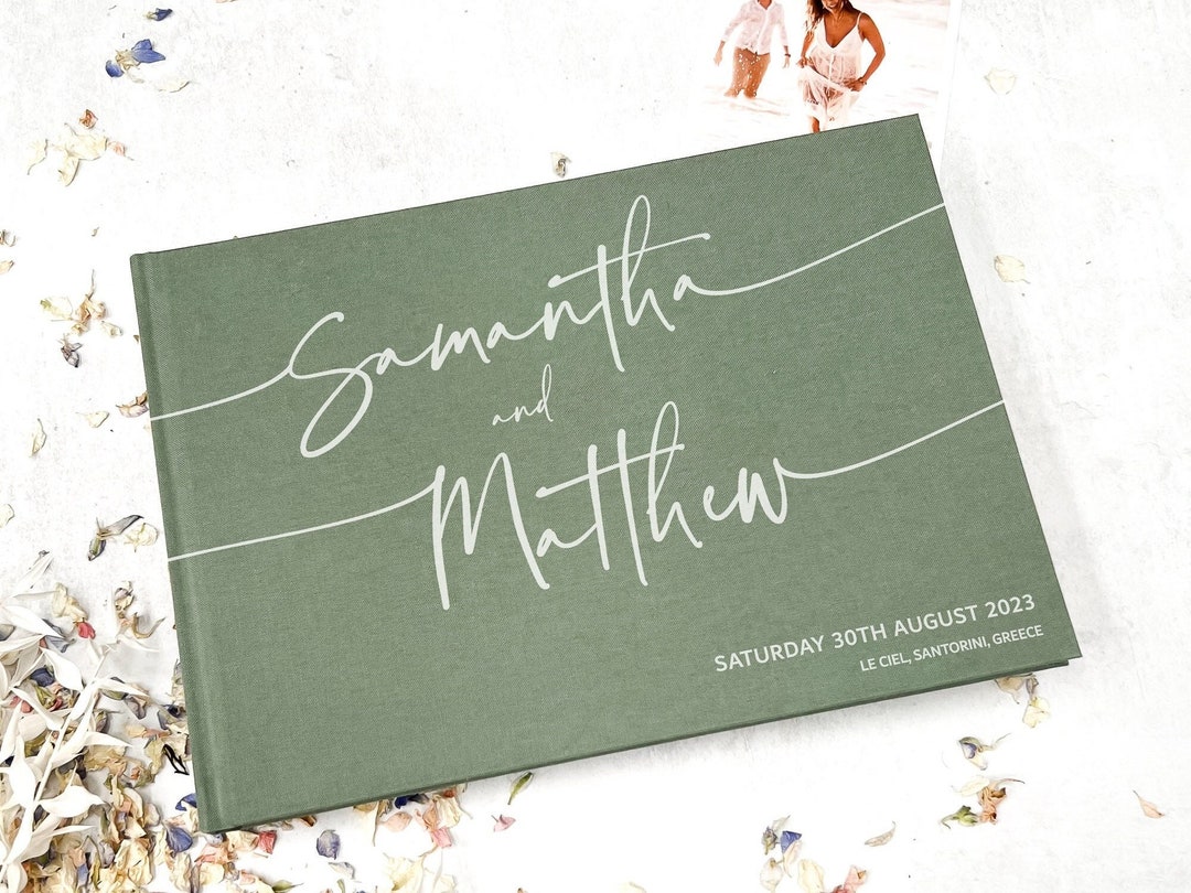 Personalised Linen Wedding Guest Book Custom Guestbook in 6 Colour