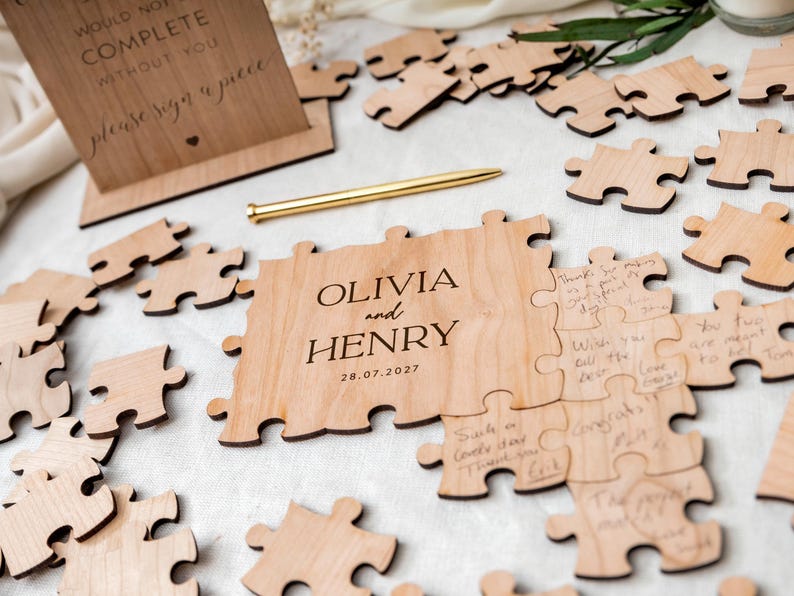 Hochzeitsgästebuch Alternative | Puzzle-Gästebuch Alternative Hochzeit, individuelles rustikales Hochzeitsdekor, personalisiertes Puzzle-Gästebuch Bild 4