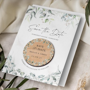 Save the Dates-magneet met kaarten | Groene Save the Date-trouwmagneten | Botanische Save the Date- of avonduitnodiging | Rustieke uitnodigingen