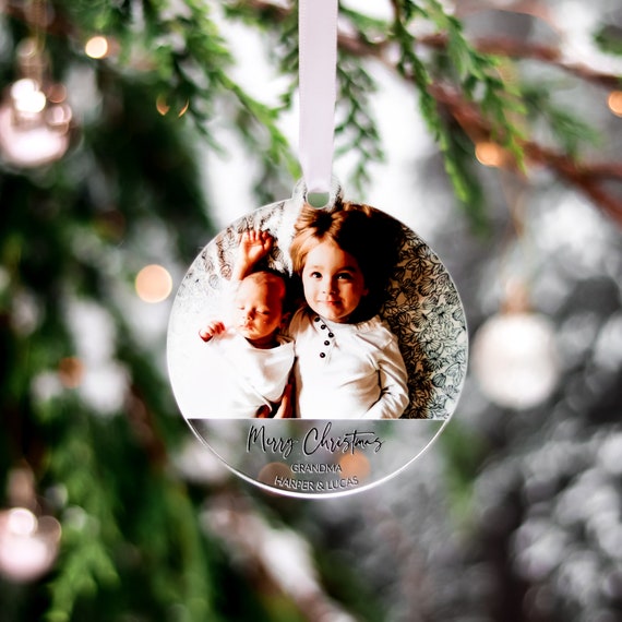 Personalized Home Christmas Ornament Design Photo Frame Holds 4x6 Photograph Cherry