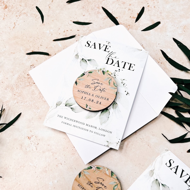 Save the Date Magnet with Cards Greenery Save the Date Wedding Magnets Wood Save the Date or Evening Invitation Custom Rustic Invites image 8