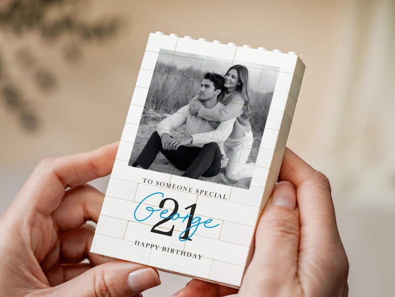 Regalo personalizzato per il 21° compleanno per lui, mattoncini da costruzione personalizzati con foto per figlio, ricordo del passaggio all'età adulta immagine 10