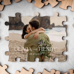 Libro de firmas alternativo para bodas / Libro de firmas tipo puzzle, regalo de boda personalizado para la pareja, recuerdo de boda rústico. imagen 7
