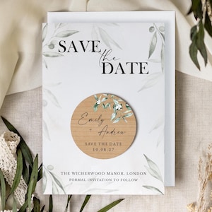 Save the Date Magnet with Cards | Greenery Save the Date Wedding Magnets | Personalised Wood Save the Date or Evening | Custom Rustic Invite