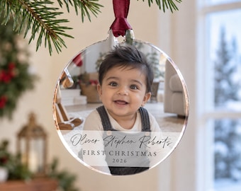 Adorno navideño personalizado con foto del primer cumpleaños del bebé (2026), bola para recién nacido, regalo para padres primerizos, decoración para el árbol de Navidad.