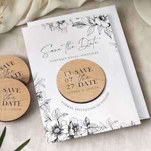 Save the Dates Magnet with Cards | Simple Save our Date Wedding Magnets | Wood Save the Date or Evening  Invitations | Minimalist Invites