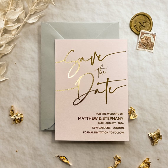 Save the Date Save the Date Cards With Envelopes Gold Foiled -   Foil  save the dates, Wedding saving, Personalised wedding invitations