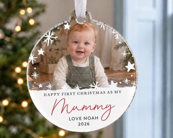 Personalised Mummy First Christmas Photo Bauble, New Mum Gift From Baby, Christmas Tree Ornament, Keepsake For A Mother