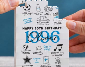 Personalised Born In 1996 Birthday Gift, 30th Birthday Present For Him Or Her, Christmas Gift For A 30 Year Old, Building Block Keepsake