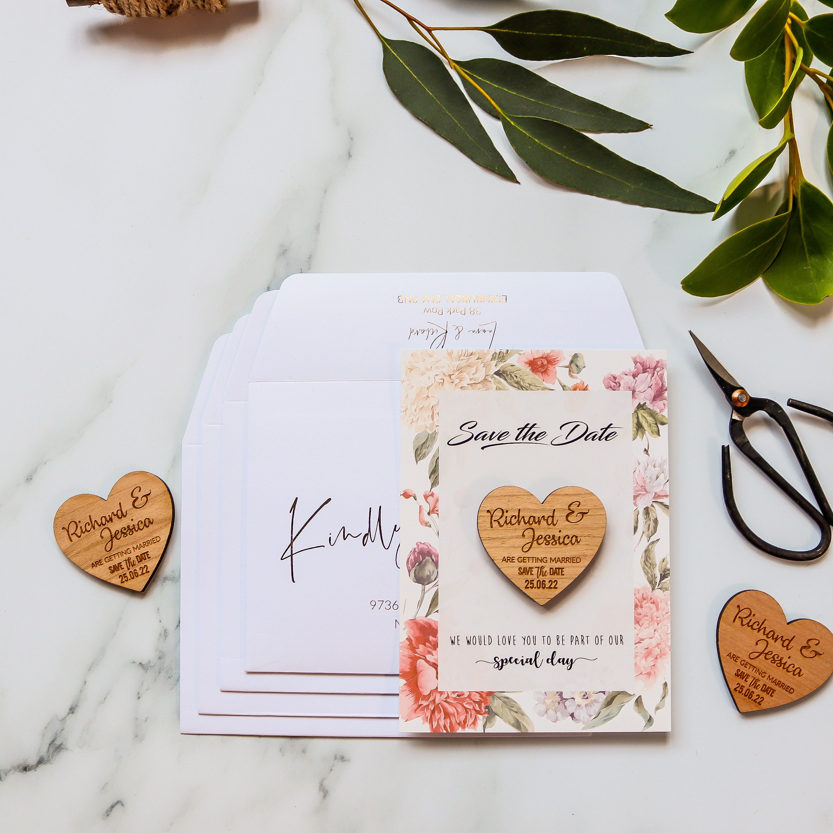 PERSONALISED Save The Date Magnets Floral Rustic Wedding Wooden Heart Invitation 
